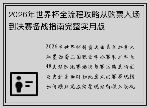 2026年世界杯全流程攻略从购票入场到决赛备战指南完整实用版 2026年世界杯全流程攻略从购票入场到决赛备战指南完整实用版